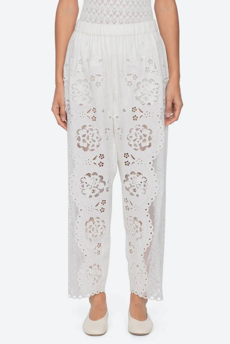 NEW SEA gardener embroidered pants in white